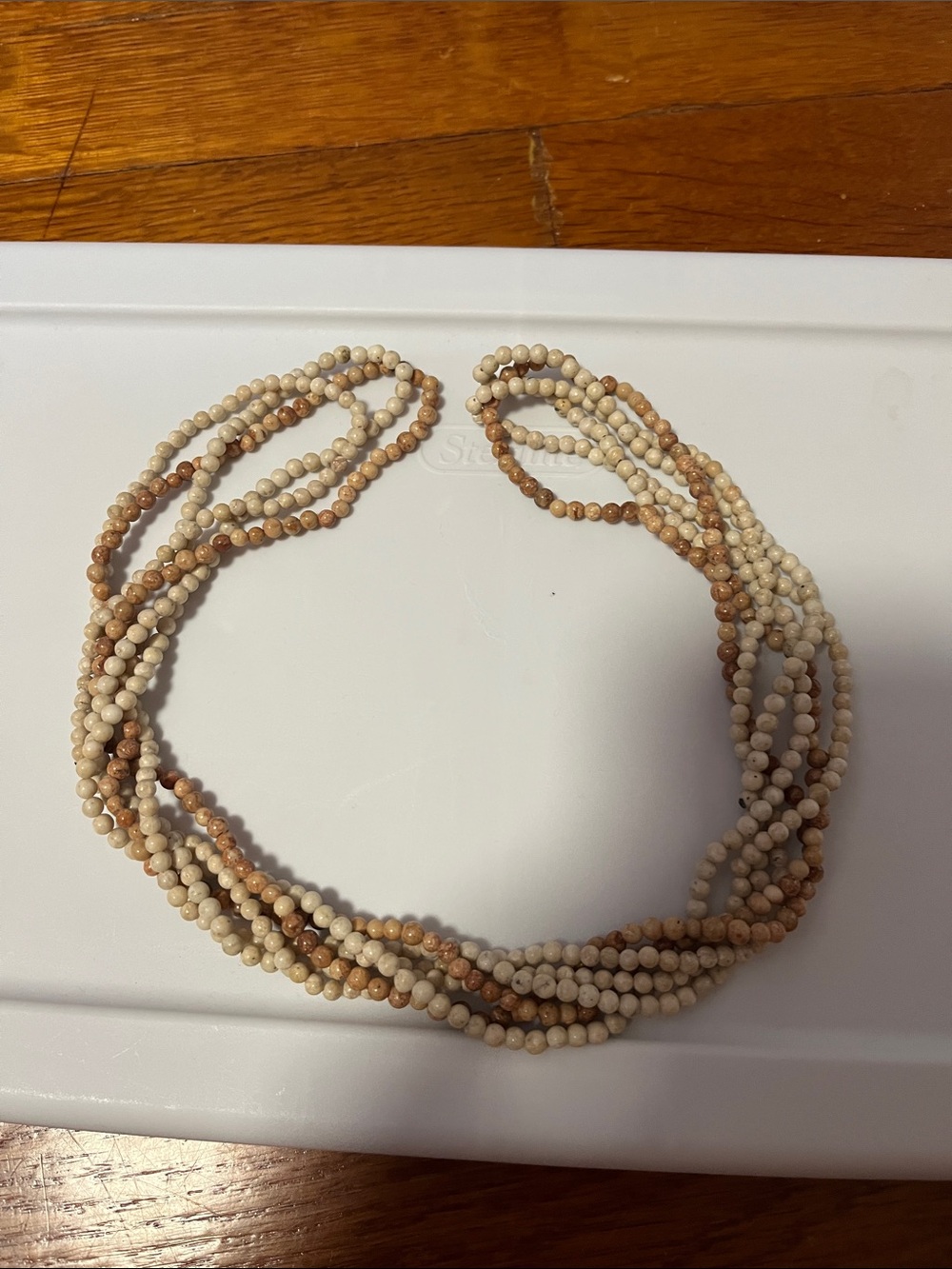 Multi-Strand Cream and Tan Bead Necklace
